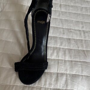 Maje Black Braided Ankle-Strap Heels